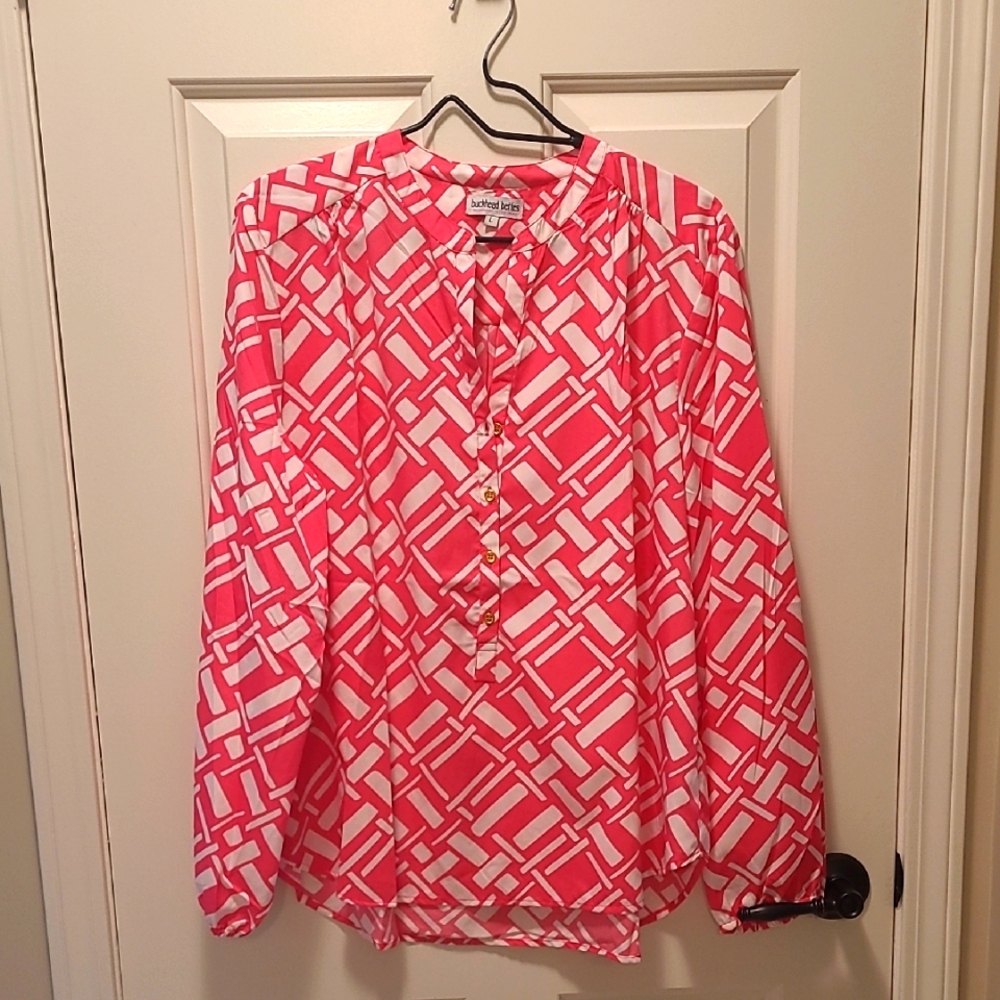 Boutique Buckhead Betties Mod Pink Geometric Blouse L